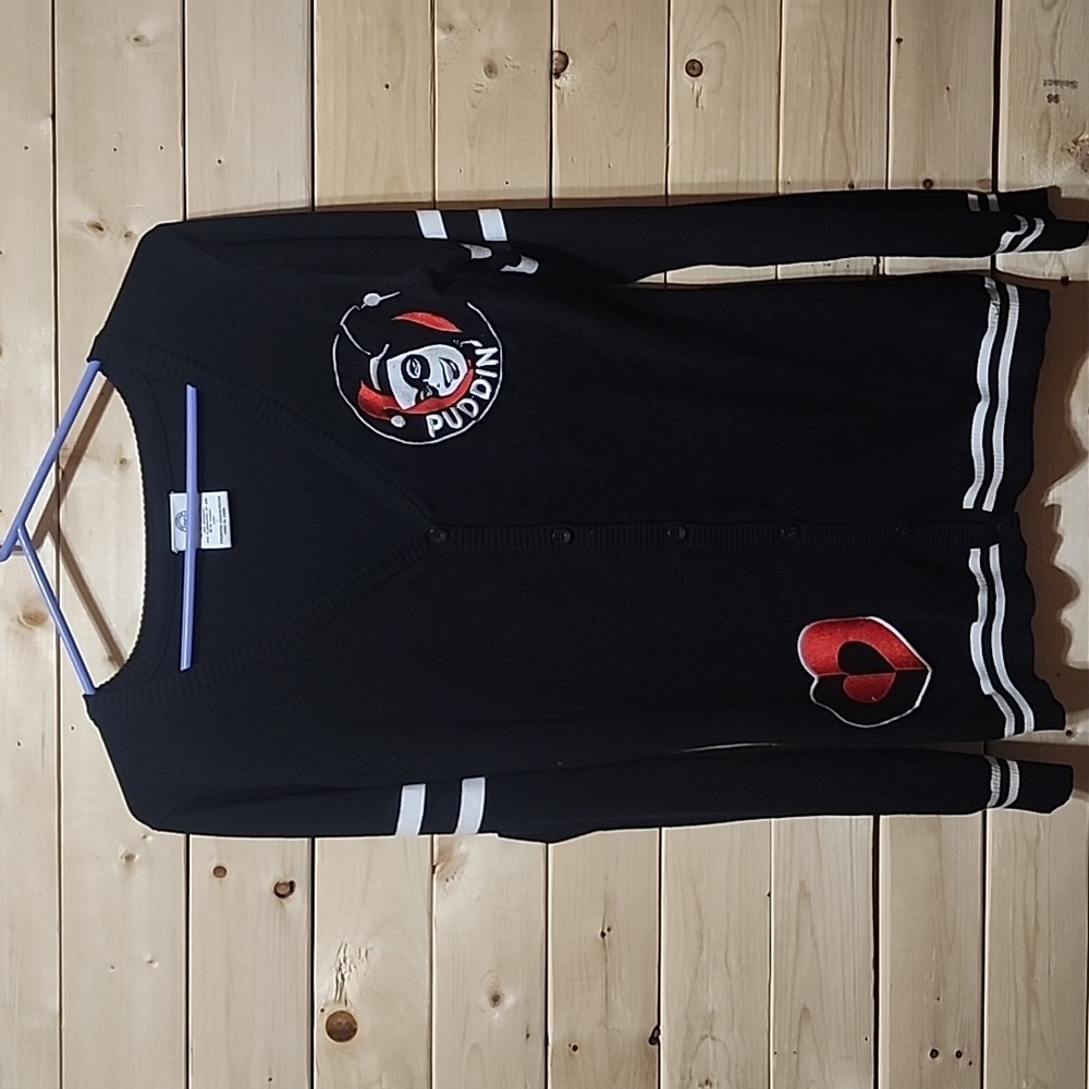 DC Comics Black V-Neck Cardigan with Red & White Graphic